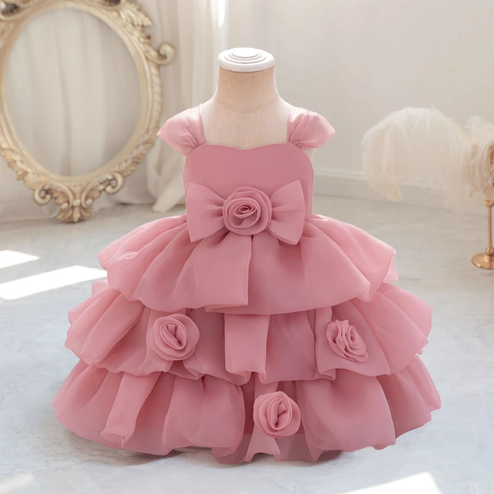 Ceremony Pink Baptism 1 Year Birthday Dress For Baby Girl Clothes Cake Princess Tutu Dress Girls Dresses Organza Party Gown 0-4Y