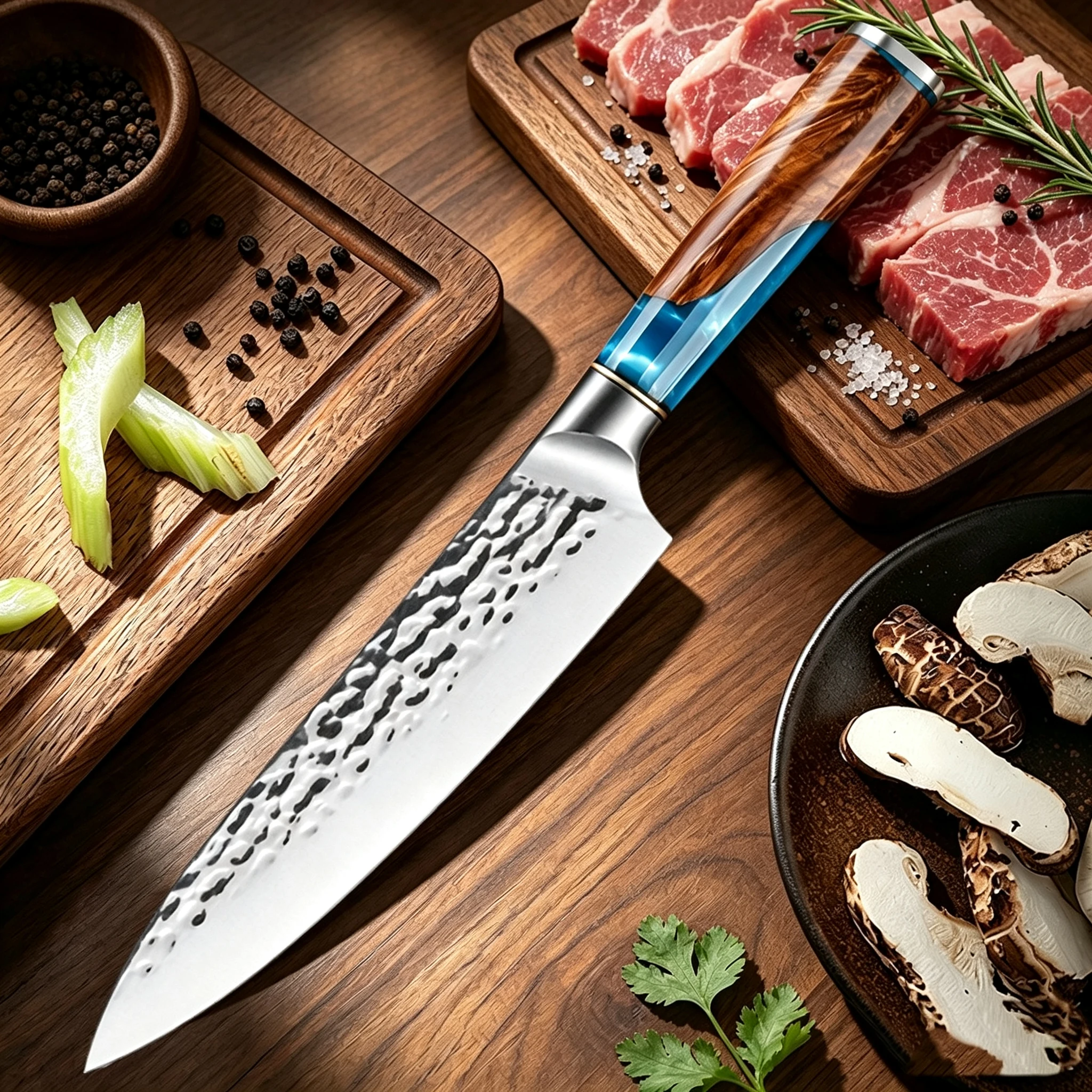 8-inch Japanese kitchen knife, chef's kitchen knife, resin wooden handle, sharp stainless steel multi-functional kitchen cooking