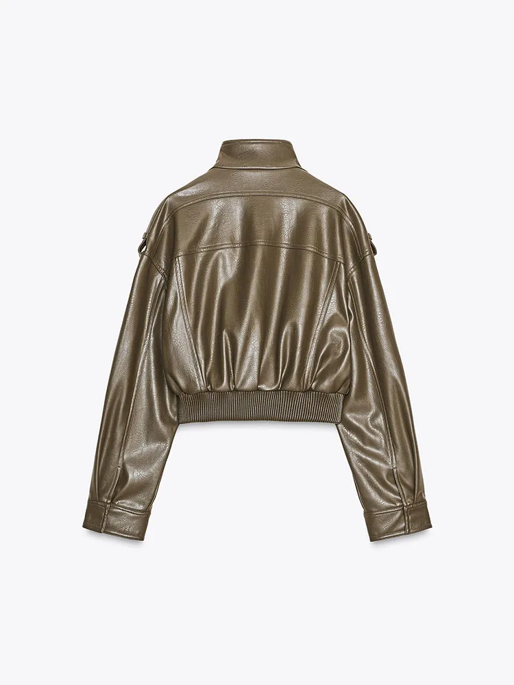 Autunno 2025 delle nuove donne di arrivo Faionable Sweet ort Jaet Simulazione in pelle Lungo Sve Colletto alla coreana Capispalla 474970 533