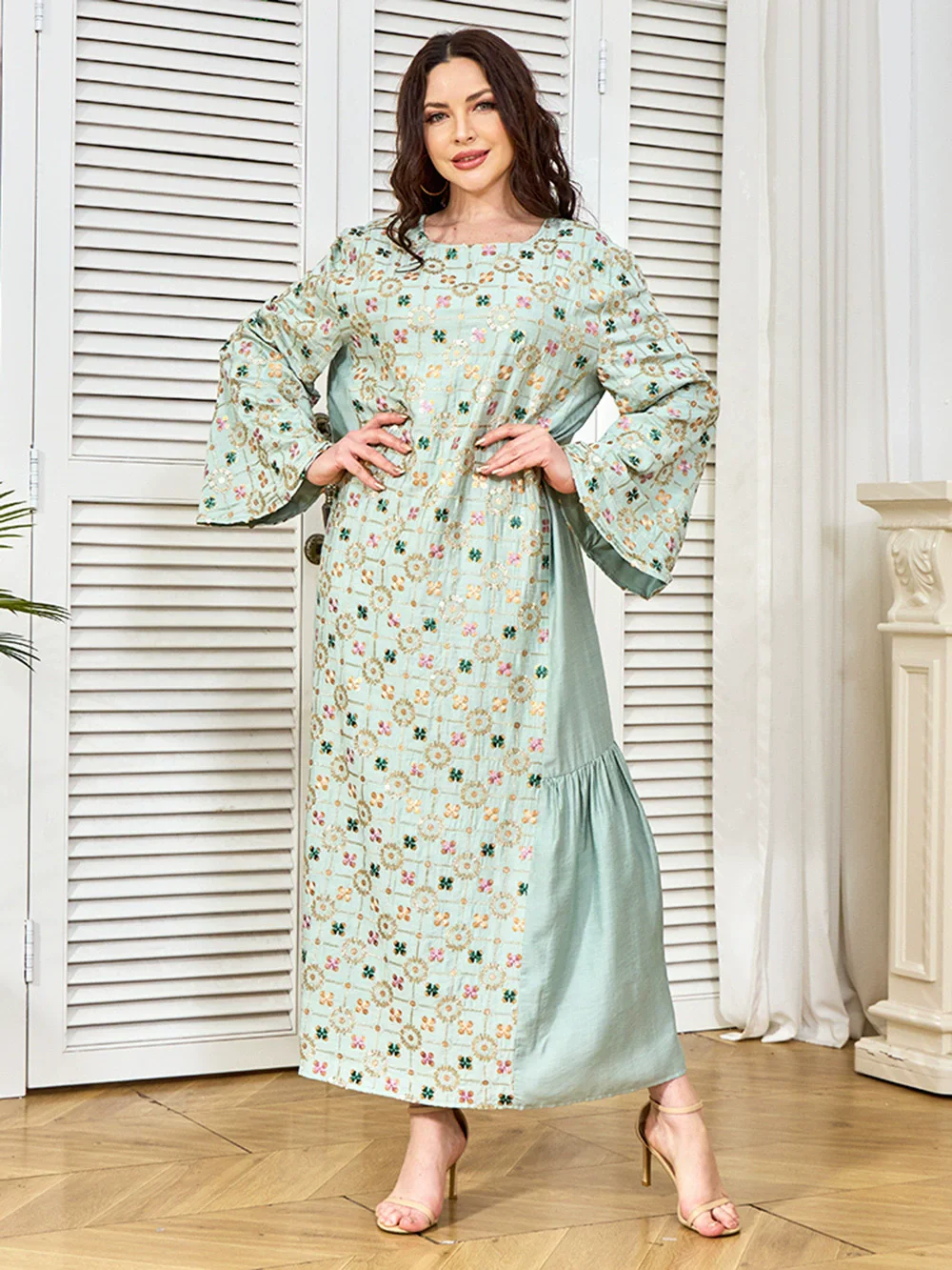 Ramadán islámico musulmán ropa de mujer nuevo punto estampado de cuentas vestido Abaya Medio Oriente Marruecos bata de moda