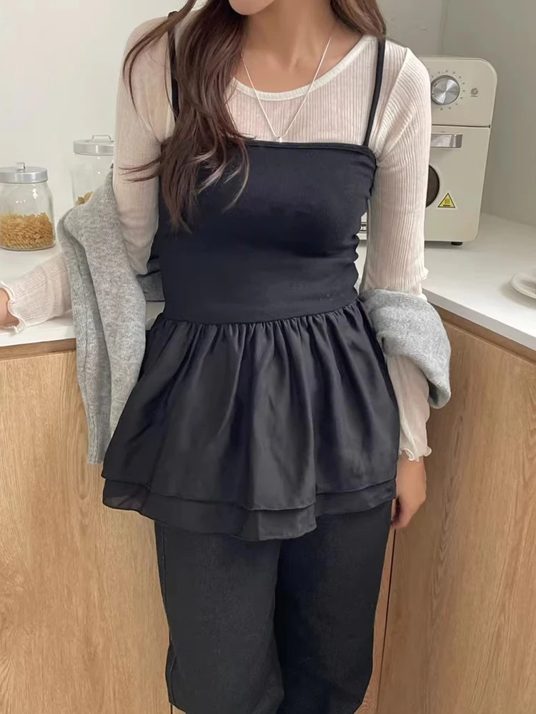 เสื้อกล้ามซับในผู้หญิง Liliang แบบสองชั้น แต่งระบาย ดีไซน์เซ็กซี่ สำหรับใส่ซ้อนเลเยอร์ ฤดูใบไม้ผลิ ฤดูร้อน รุ่นใหม่