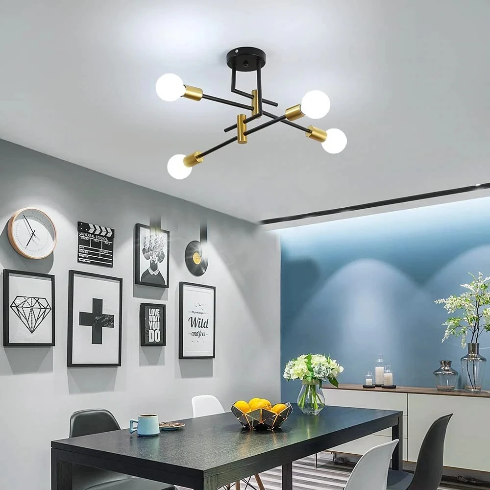 ثريا صناعية، مصباح سقف عتيق E27 قطر 70 سم، ثريات سبوتنيك حديثة 4 أضواء لغرفة النوم والمطبخ #3