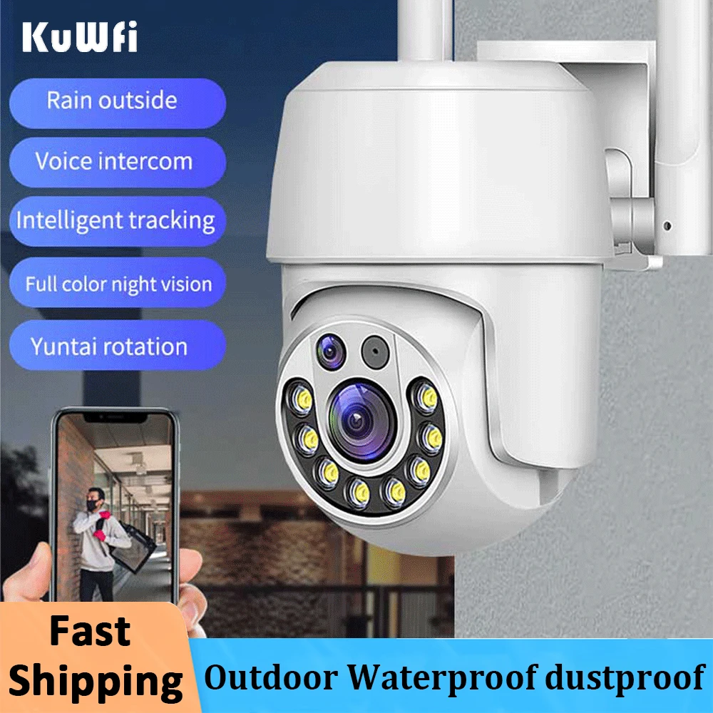 

KuWFi IP Camera 2.4G WiFi Smart Outdoor Monitor 1080P CCTV Security AI Tracking Human Detection Audio Video Surveillance Camera