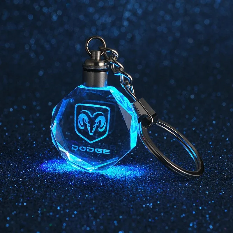 star anise crystals glass car styling metal light keychain for dodge badge man pendant key ring business gift auto accessories