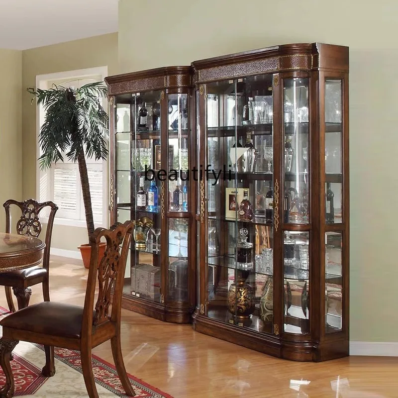 European-Style Classical Two-Door Wine Cabinet Solid Wood Display Cabinet Glass Goods Jewelry Storage Cabinet