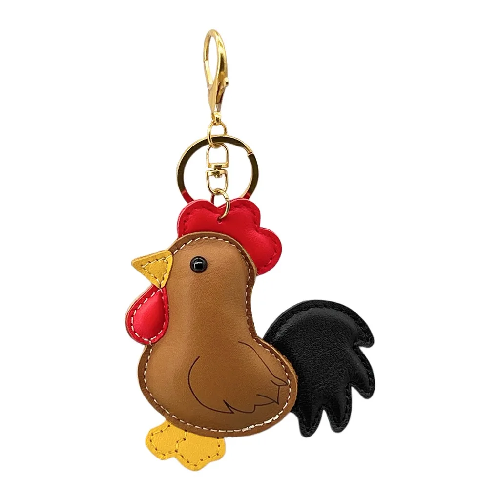 Cartoon Rooster Keychain Genuine Leather Animal Bag Charm Cowhide Key Chain Practical Rooster Keychain For Bag Charm Backpack