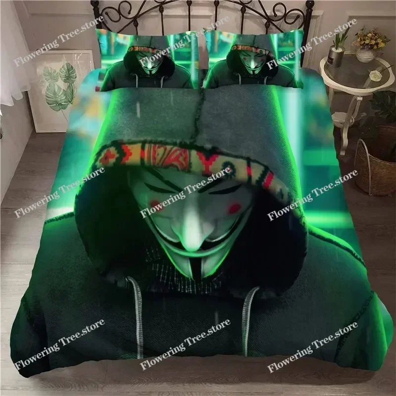 

3D Anonymus with Mask Duvet Cover with Pillow Cover Bedding Set Single Double Twin Full Queen King Siz Bed Set for Bedroom Decor