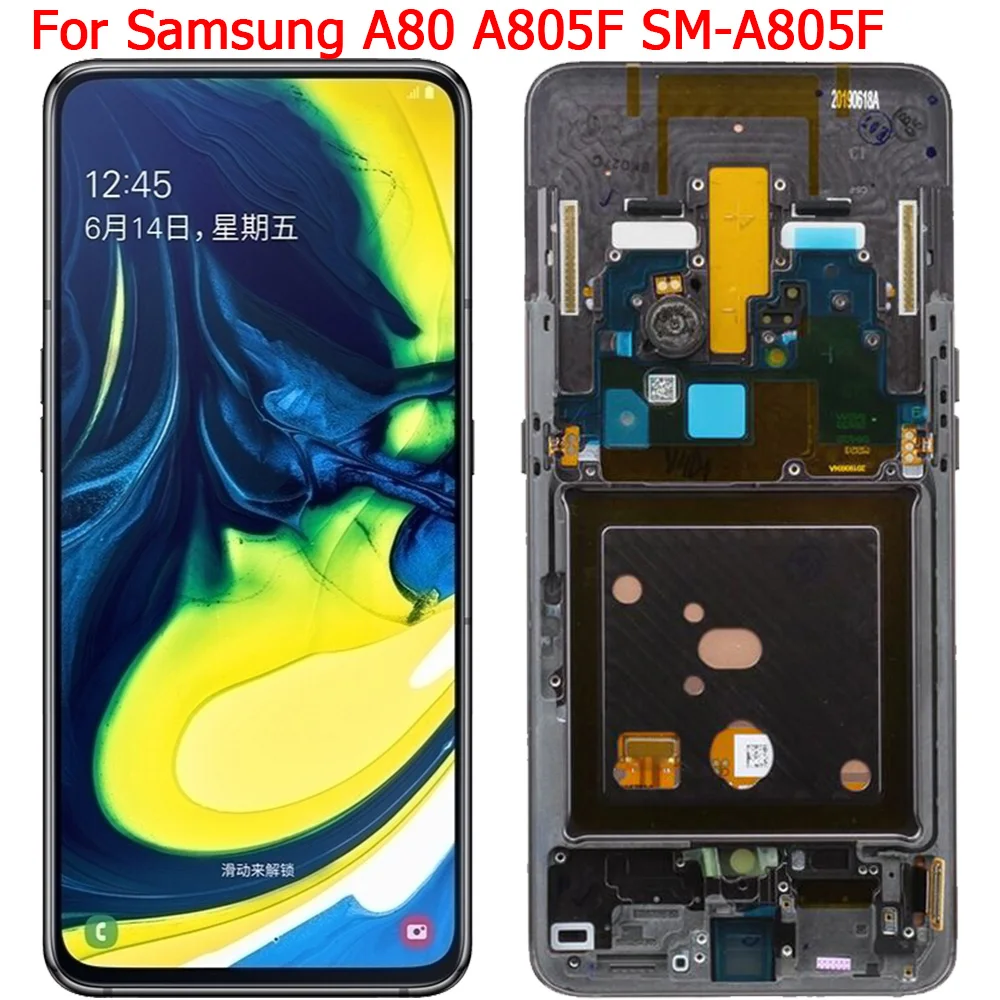 삼성 A80 A805F 용 LCD 디스플레이 스크린, 프레임 포함, 6.7 인치 SM-A805F LCD 터치 스크린 디지타이저 어셈블리, 신제품