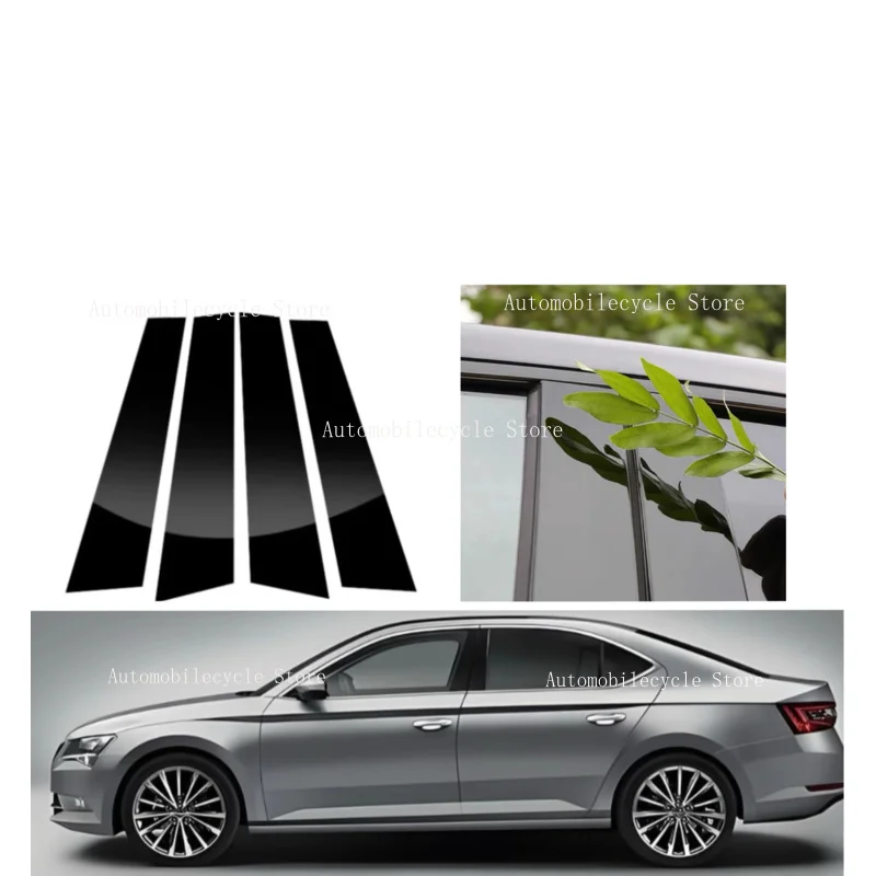 

4PCS Fit For Skoda Superb B8 (3V) 2016-2022 2023 Glossy Black Silver Carbon Pillar Post Door Window Column BC Trim Sticker Cover