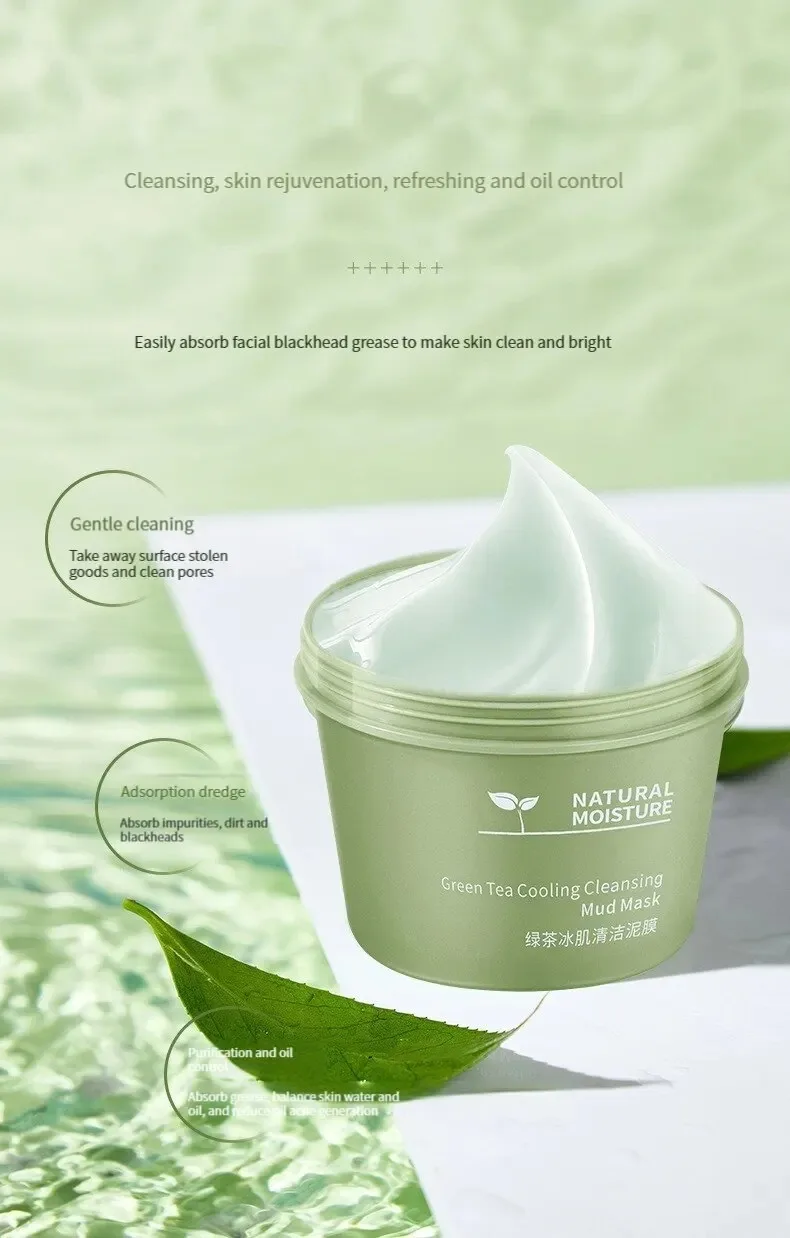 Grüner Tee Eis schlamm maske Reinigung feuchtigkeit spendende Öl kontrolle Mitesser Entfernung Reinigung Schlamm maske Applikator Schlamm maske 1 Stück 120g – Detail 6