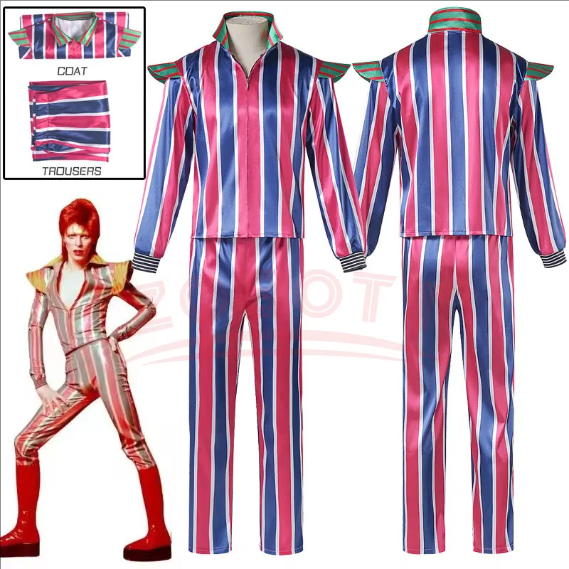 

David Legend Bowie Cosplay The Thin White Duke Costume Disguise Adult Men Overalls Shirt Scraf Fantasia Halloween Carnival Suit