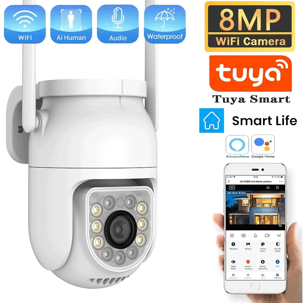 

Tuya Outdoor Wifi Camera 8MP 4K HD Dome PTZ Security Camera Auto Tracking 5MP IP Cam Wireless CCTV Video Surveillance Monitor