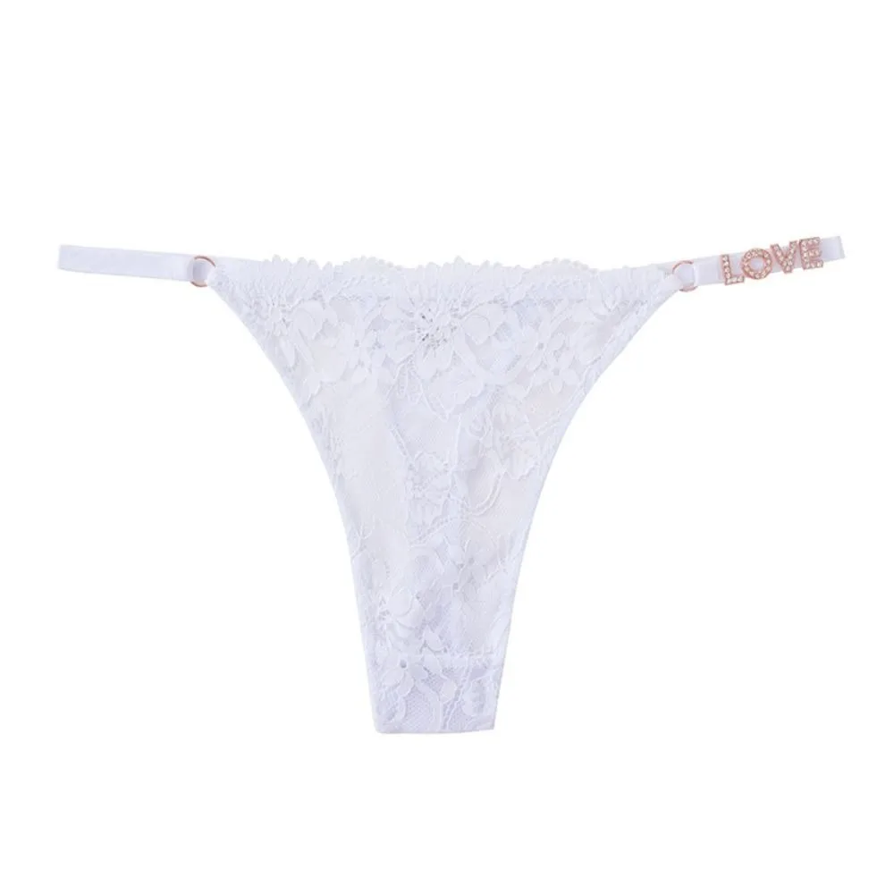 

Sweet Rhinestone Letter Lace Panties Seamless Underpants Women's Mesh Briefs Solid Color Flower Thin Belt Thong Girl
