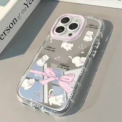Hollow Bow Cute Pink Cat Mirror Phone Case For iPhone 16 15 14 13 12 11 Pro Max XR XS MAX 7 8 PLUS Case Y2K Mirror Back Cover