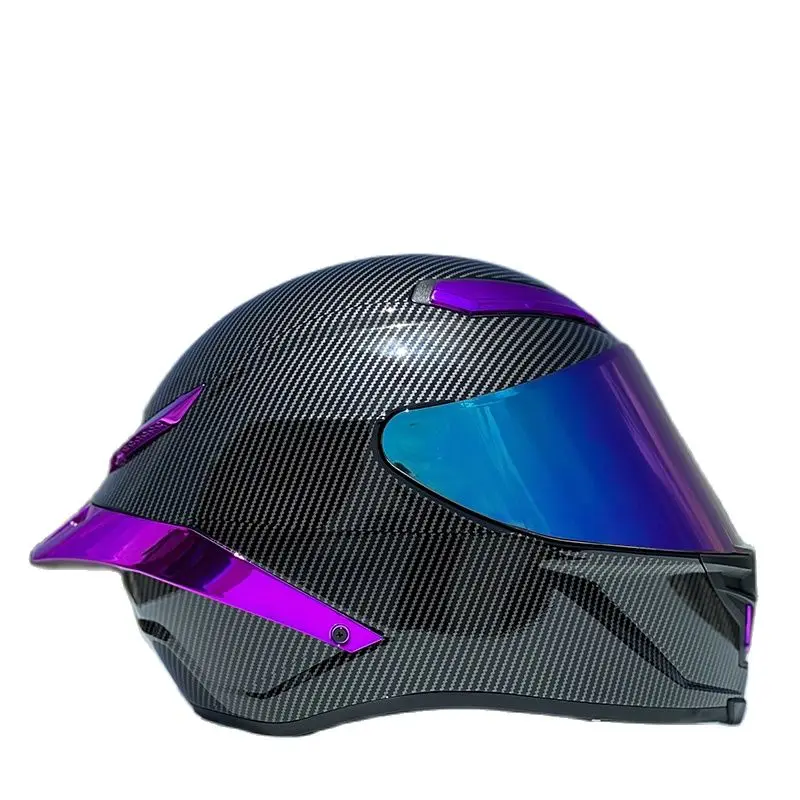 Safety Motorcycle Single Lens Full Face Helmet Women and Men Racing Motocross Helmet Purple Carbon Fiber Helmet ECE Approved