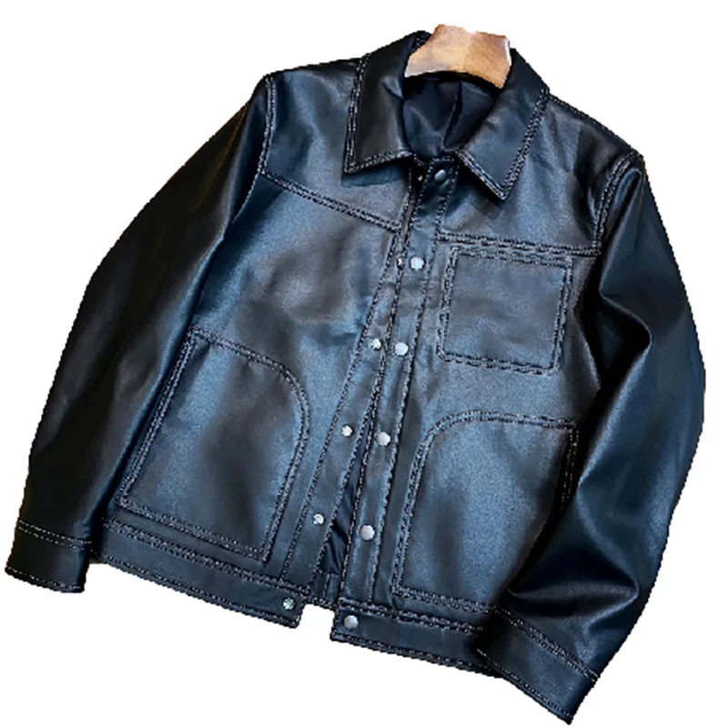 Italian Luxury Men's Slim Fit eep Leather Jaet Genuine Leather Spring New Arrival Faionable Casual Sle Pure Color