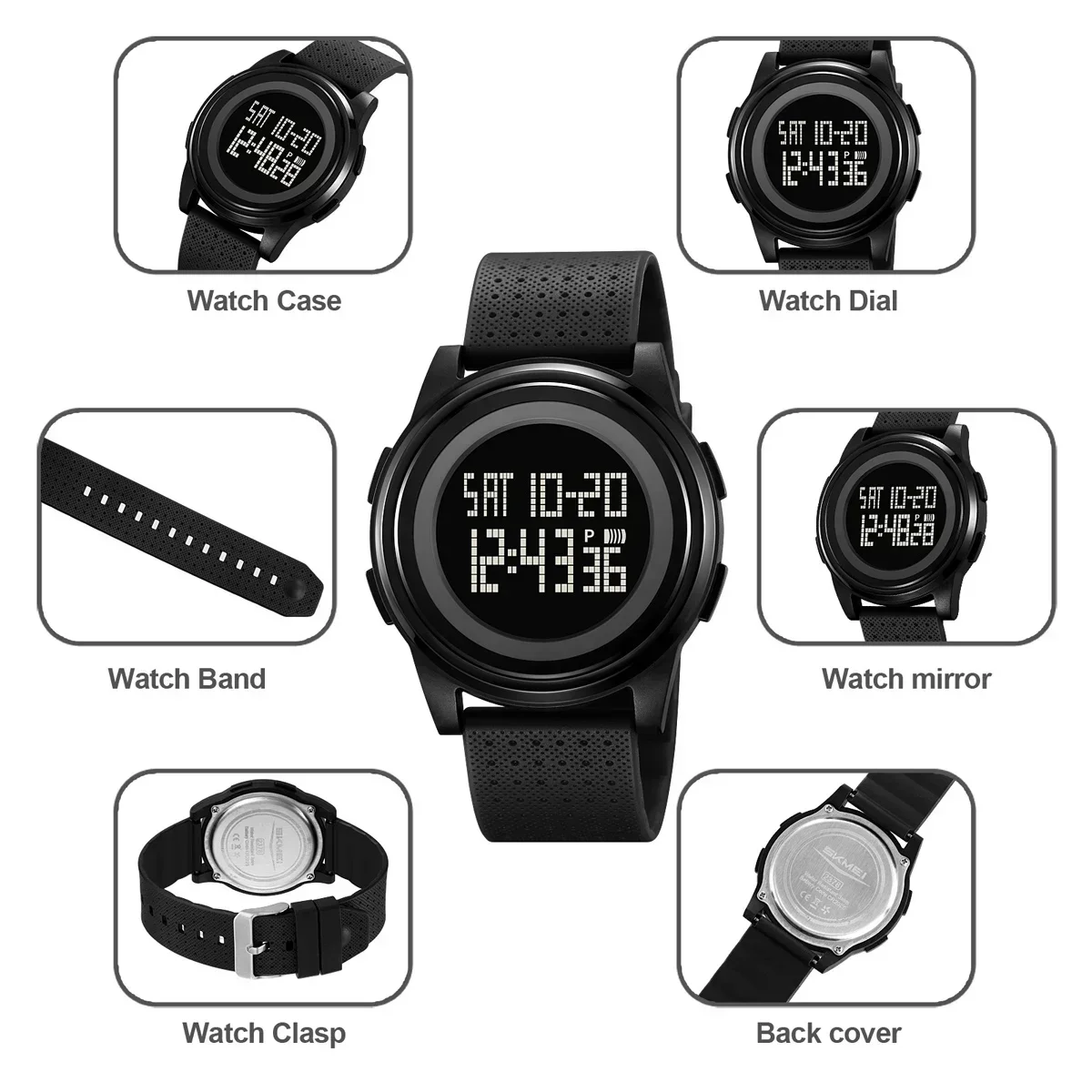 SKMEI 2378  Sports Watches for Men Women Student 5Bar Waterproof Stopwatch Army Wristwatches Clock Horloges Mannen Cool Digital