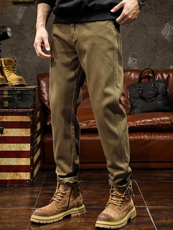 

Men's Casual Fce Lined Thiened Autumn Winter Cotton Work Trousers Straight Leg Pants Classic American Sle Spring Summer