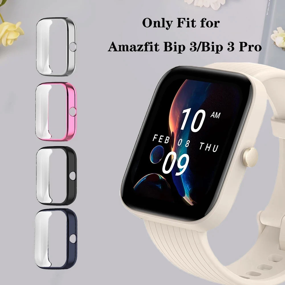 เคสป้องกันหน้าจอสำหรับ amazfit BIP 3 /bip 3 Pro smartwatch, TPU นุ่มชุบกันชนฝาครอบป้องกัน seluruh wajah