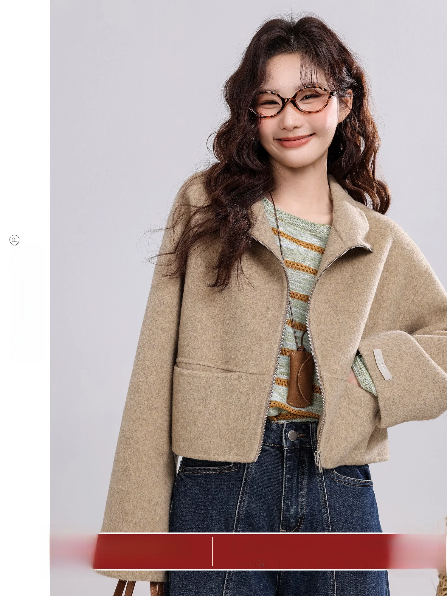 

Двустороннее шерстяное корейское пальто с воротником-стойкой для женщин или длиной, прямая трубка, длинная застежка-молния, зима...