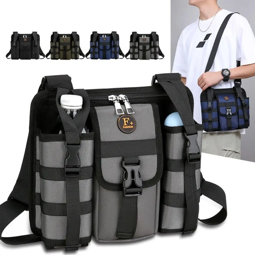 

Multifunctional Men's Shoulder Bag Multi Pockets Casual Travel Sling Bag Large Capacity Bottle Holder Oxford Crossbody Bags