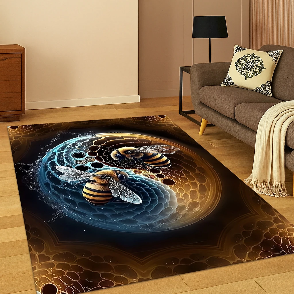 Bee Honeycomb Pattern Rug Creative Insect Theme Area Carpet Artistic Nature Design Home Decor Floor Covering Living Room Bedroom