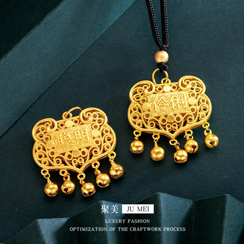 

Умный кулон с замком-колокольчиком 9999 24K 3D, ожерелье с жестким золотом и детским замком, детская счастливая настоящая золотая маленькая сумка с замком, подарок на день рождения для ребенка