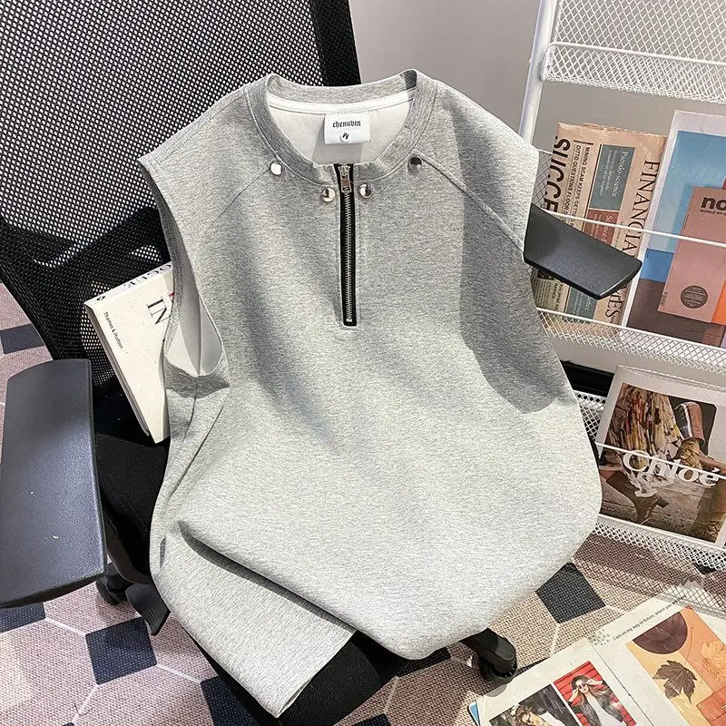 2026 Black Half Zipper Tank Top Men's Summer Rascal Handsome Sleeveless T-shirt Camshoulder