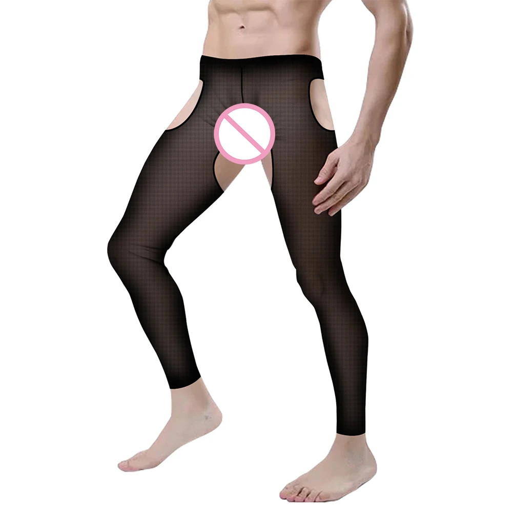 Calzoncillos largos elásticos para hombre, ropa interior transparente de malla hueca, mallas ajustadas, bragas ultrafinas transparentes, lencería erótica