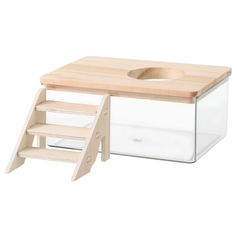 

Hamster Bathroom Sand Container Dust Bath Potty Khaki Ladder Pet House Resting Box Easy Adjustable Door Durable Materials