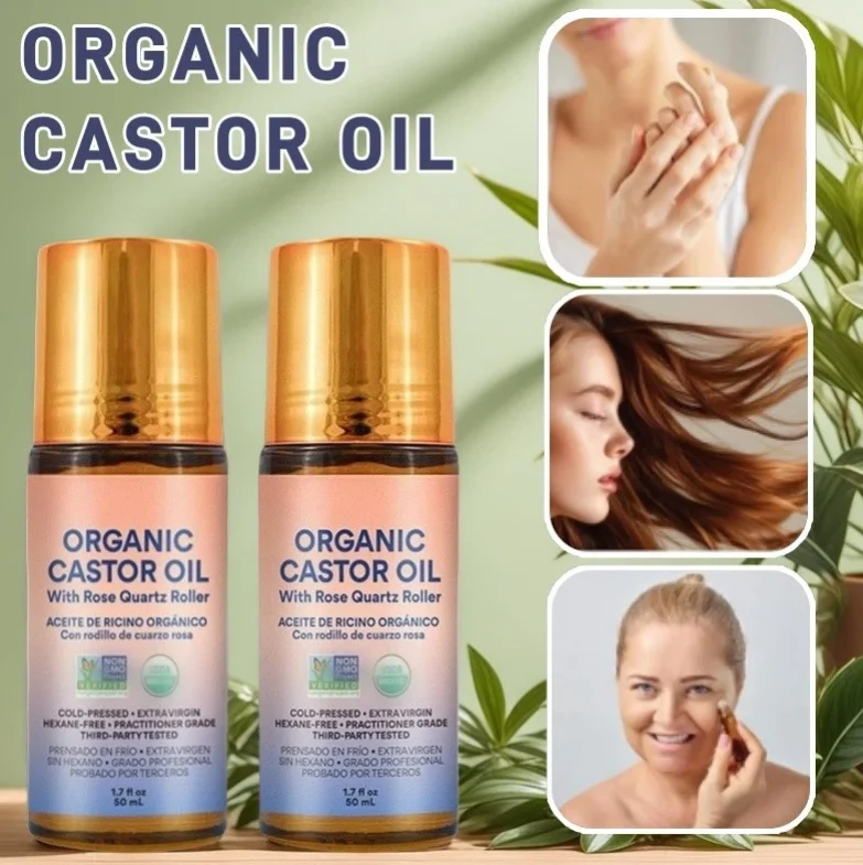 1/2/3 unidades de aceite de ricino prensado en frío de marca, suero roll-on para el cuidado corporal, 50ml, aceite de ricino 100% orgánico, esencia nutritiva para una piel suave
