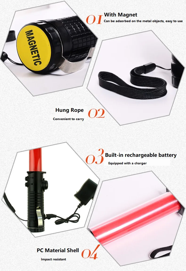 293 Multi-function Outdoor LED PVC Traffic Safety Baton Warning Light Whistle Magnet Hook Buzzer Guide Rod