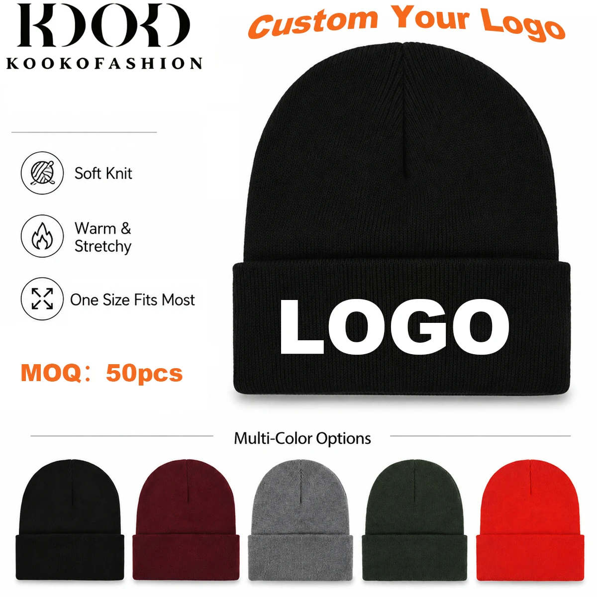 Custom Logo Knitted Beanie Hats Personalized Printed Soft Stretch Warm Caps Unisex Classic Solid Color Outdoor Daily Headwear