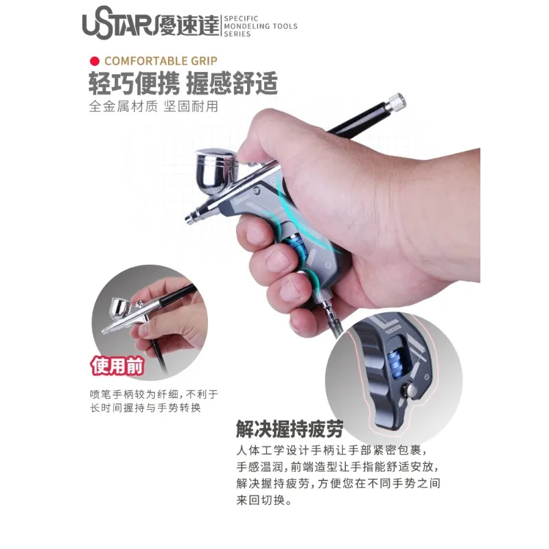 

Ustar UA-90940 Аэрограф-распылитель с металлической ручкой, инструмент для распыления военной модели для хобби, аксессуары для модели «сделай сам»