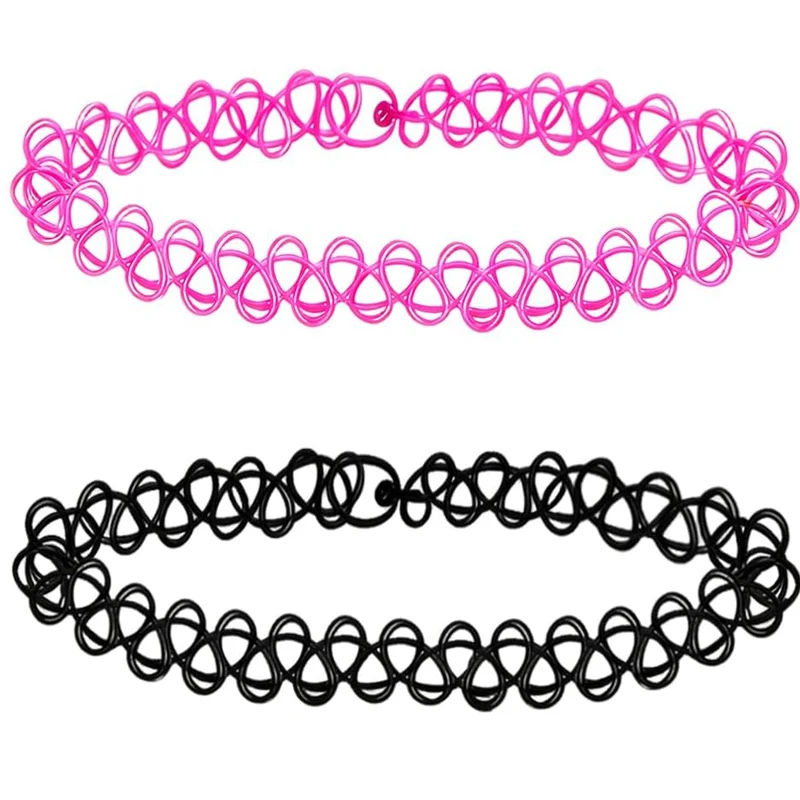 2PCS Black Tattoo Choker Necklace Rainbow 90s Y2k Purple Tattoo Collar Gothic Adjustable Stretchy Elastic Necklaces for Women