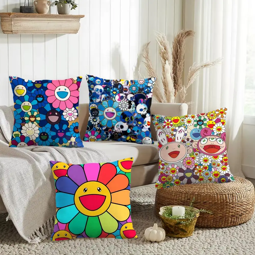 Famous Artist T-Takashi Murakami Cushion Cover Soft Plush Pillow Cover Double-Sided Printed Sofa Cushion Summer Home Decor Gift
