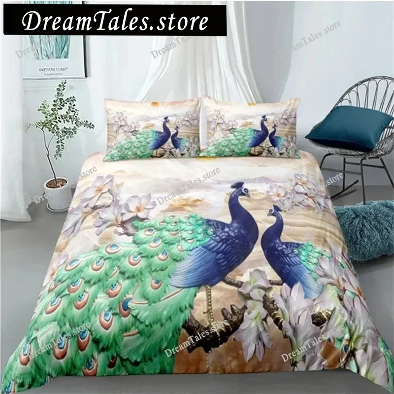 Peacock Duvet Cover King Queen Size Hummingbird Dragonfly Bedding Set Flowers Birds Quilt Cover Floral Animals Comforter Cover74