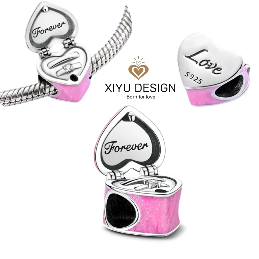 عيد الحب 925 الفضة الأبدية الحب القلب خاتم الزواج صندوق سحر الخرزة سوار ذاتي الصنع المفاتيح النساء المجوهرات هدية للذكرى السنوية
