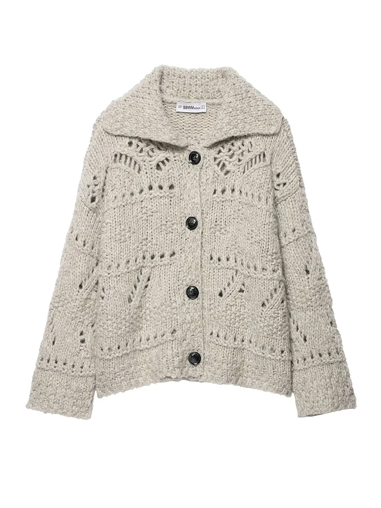Women Knitted Cardigan 2025 Women Fashion Long Sleeve Button  Hollow-Out Knitted Cardigan Women Hight Street Elegant Top
