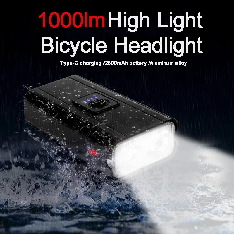 Bike Lights Front Flashlight 1000 Lumen 2500mAh Bicycle Lamp USB Rechargeable Long-range MTB Headlight Cycling Accessories