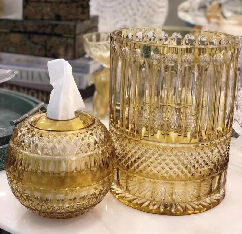 European high-end Nordic home creative luxury restaurant glass car crystal tissue box bracket napkin trash can set