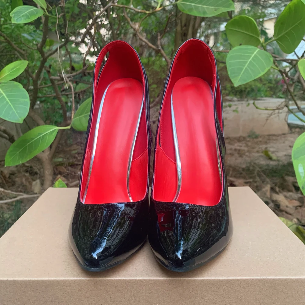 2024 Hot 16cm Pumps Extreme High Heels Shiny Black Sexy Fetish Stilettos Red Inside Drag Queen Model Man Unisex Customize Shoes