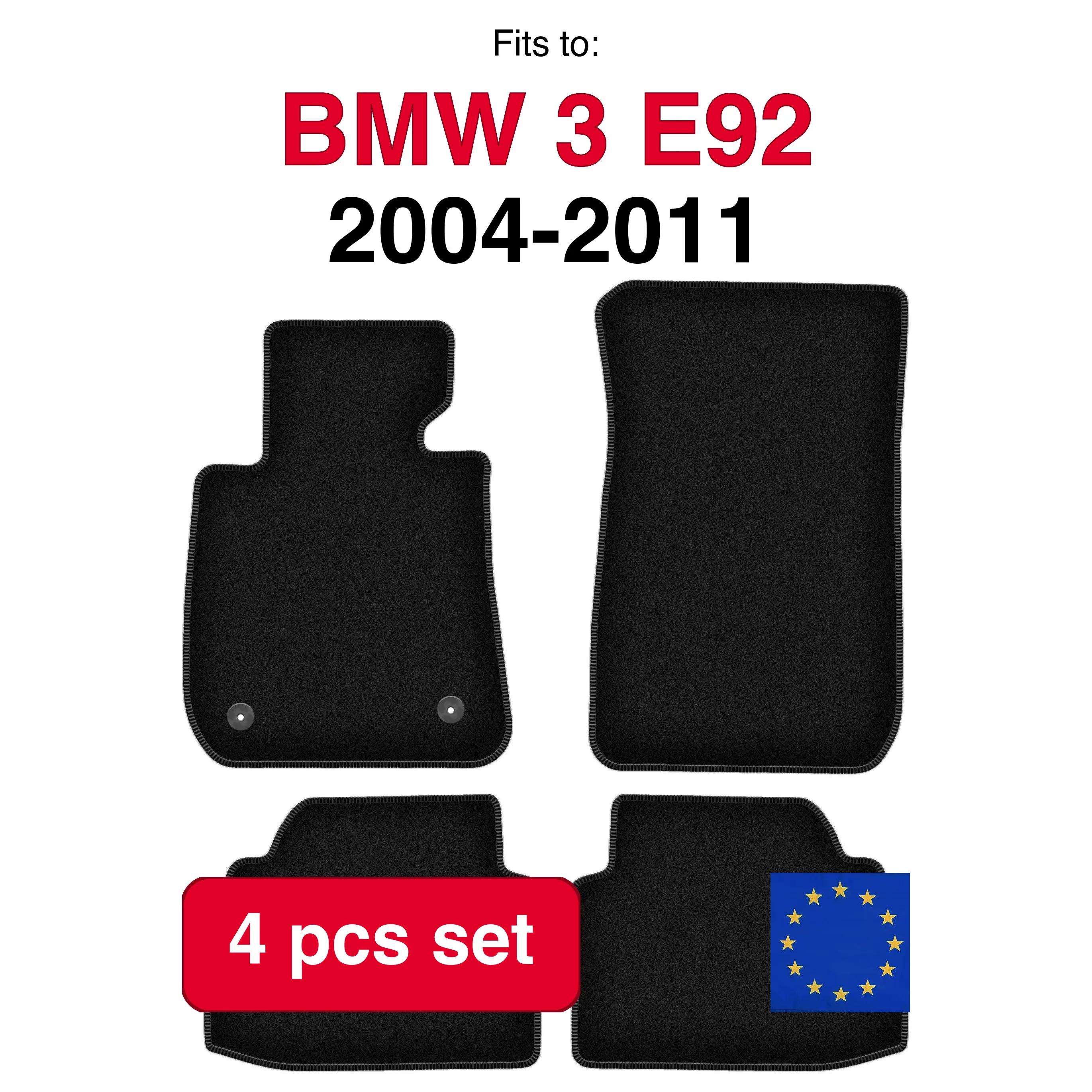 Image of Veloursteppich-Set für BMW 3 E92 Coupe (2004-2011) - Schwarz (4 Stück) passgenaues Auto-Fußmatten-Set