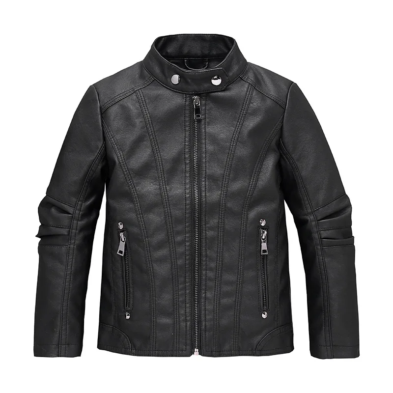 

New Fashion Boy Clothes Thickening Plush Children Outwear XMP15 3-14 Year Leather Children's Jacket Pocket Zipper Girls Coat