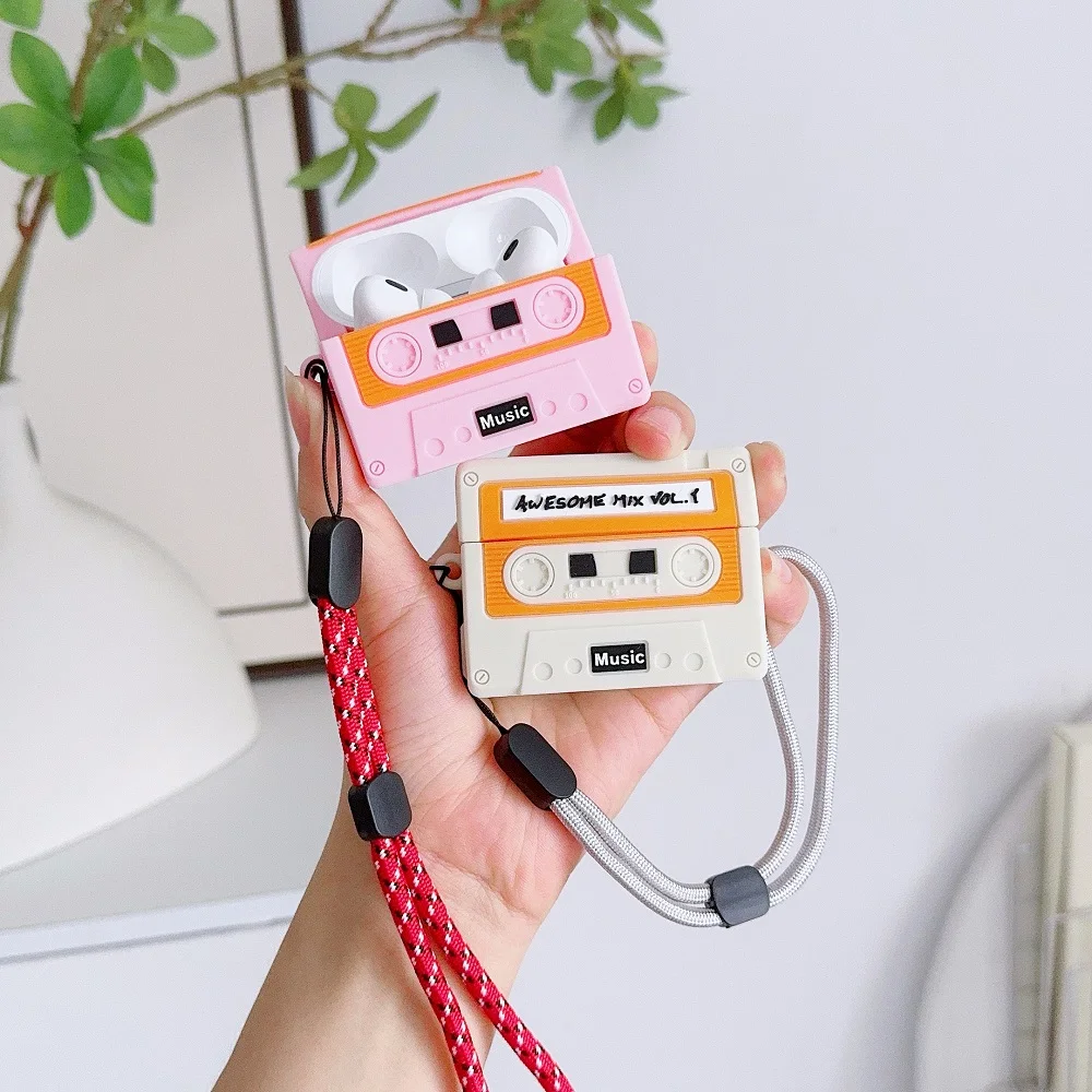 Protective Case for Airpods Pro 2nd Gen Case with Lanyard Funny Classic Tape Style 3D Design for Airpods Pro 2 Gen Case Cover