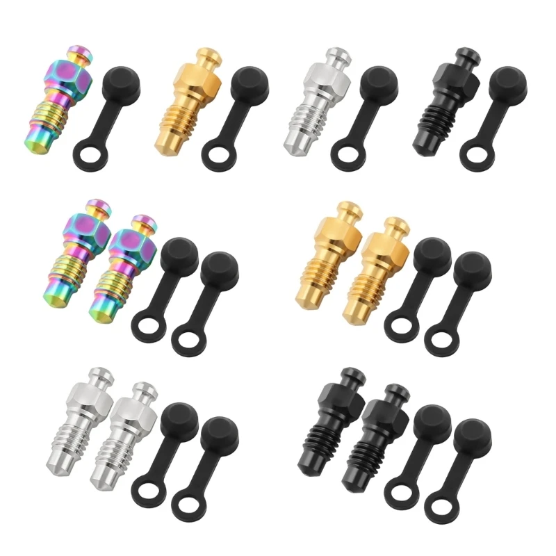 Motorcycle Brake Caliper Bleed Screw Bleeding Bleed Nipple Screw Caliper Exhaust Oil Drain Screw with Rubber Dust Caps