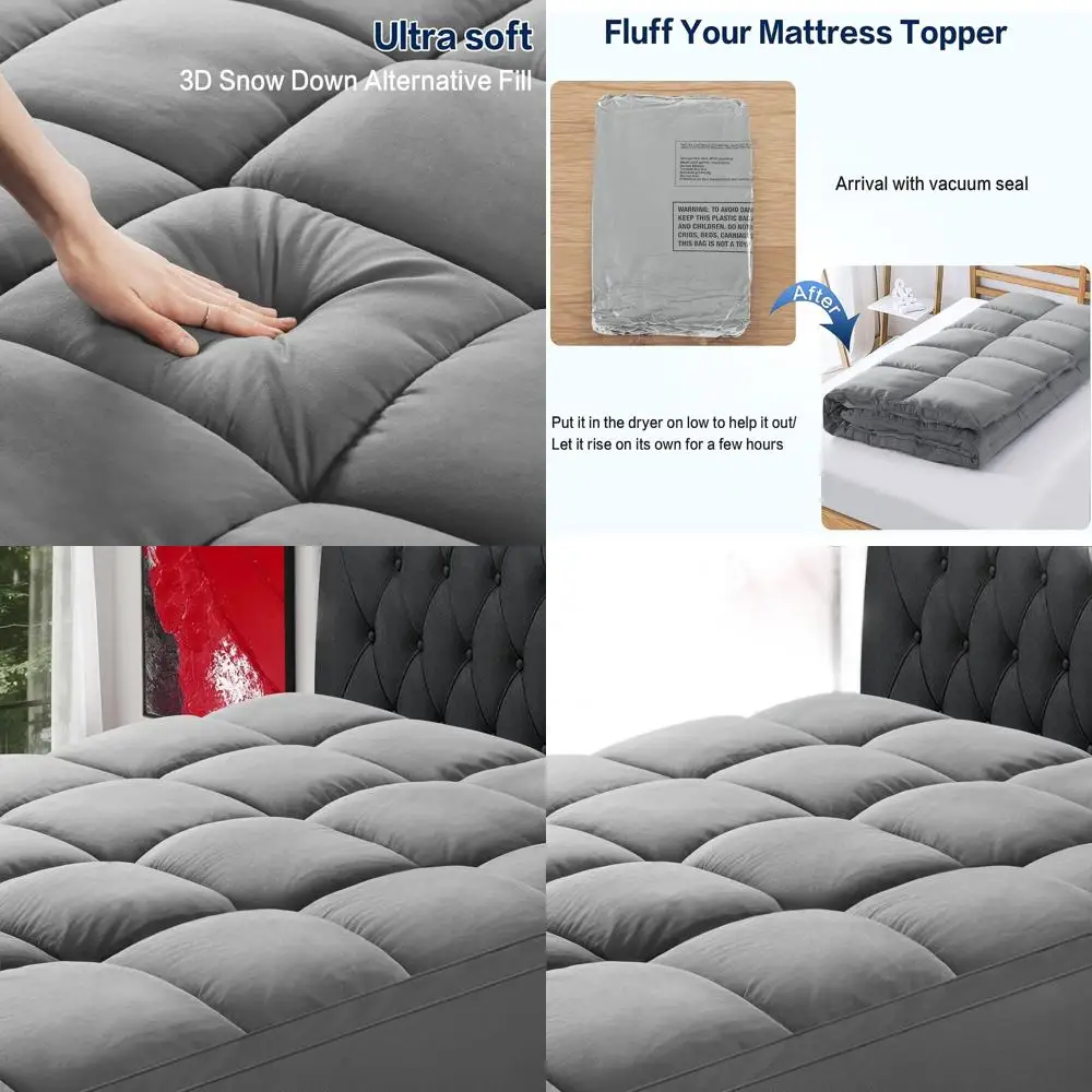 

Queen Size Extra Thick Mattress Topper 8-21 Pocket Soft Down Alternative Pillow Top Protector (60x80, Grey)