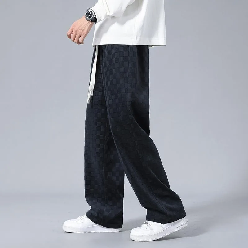 Spring Autumn Men\'s Designer Running Baggy Track Pants Plaid Corduroy Straight Leg Wide Leg Casual Sweat Pants for Men Clothing