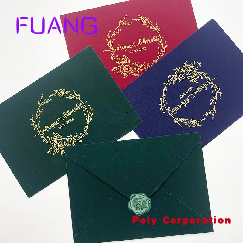 Custom  High Grade Luxurious Receipt Green Invitation Velvet Envelope for Wedding Card