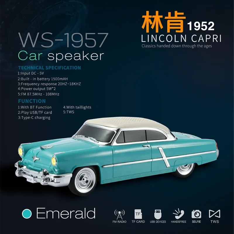 WS-1957 Bluetooth Speaker Lincoln Business Car Model Subwoofer Multifunctional Music Player Support TF Card USB AUX TWS Playback